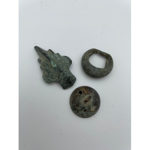 459 - Metal Detector Finds,Three Ancient Artifacts, Roman Fittings , Bell ,Buckle.