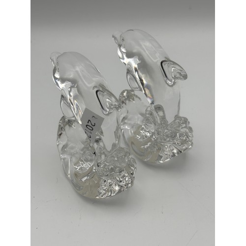 663 - Pair Of Crystal Rocking Dolphins By Bleikristall 3.5