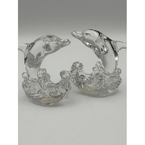 663 - Pair Of Crystal Rocking Dolphins By Bleikristall 3.5