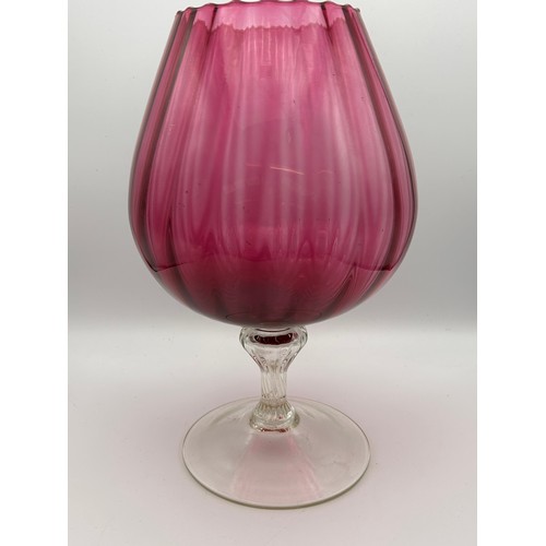 705 - Mid Century Large Pink Glass Vase ,Standing Approx 12