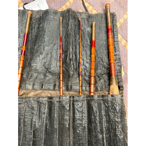 695 - Antique Albert & Smith Split Cane 6 Piece Fishing Rod In Coated Canvas Bag.