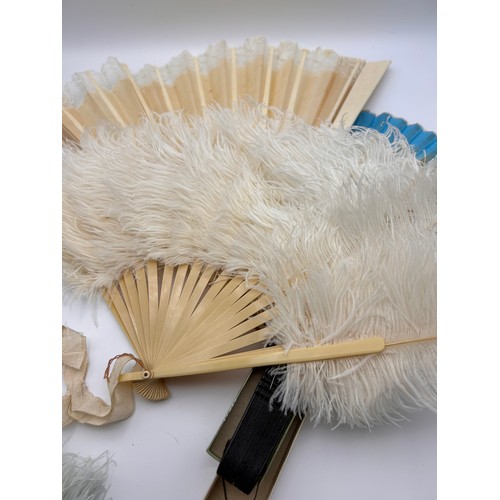 724 - Collection Of Antique And Vintage Fans, Bone And Ostrich Feather Etc.