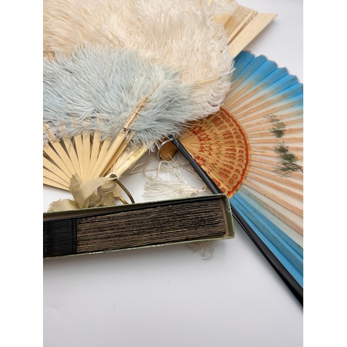 724 - Collection Of Antique And Vintage Fans, Bone And Ostrich Feather Etc.