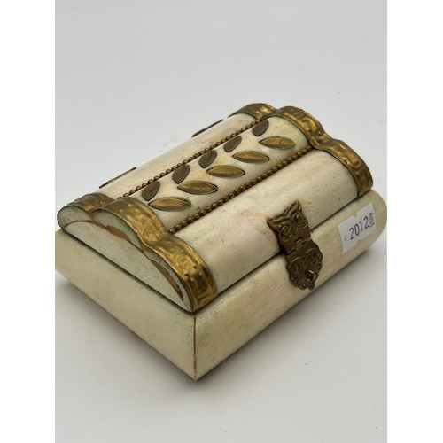 736 - Bone Carved Trinket Box With Brass Detail, 4