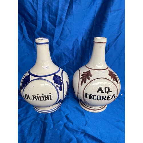 827 - Two French Apothecary Ceramic Vessels Standing 11” Signed To Base.