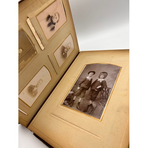 755 - Antique French Leather Bound Photo Album Full Of Photos.