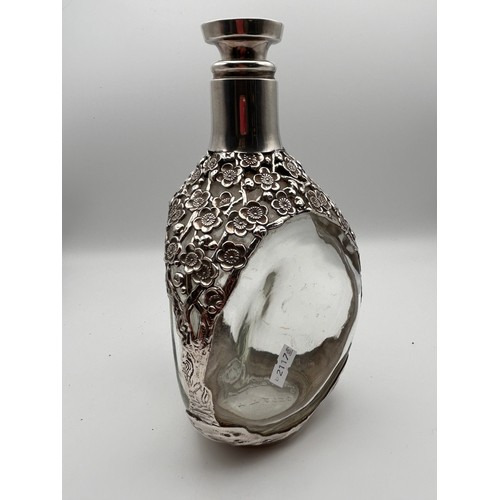 758 - Silver Decorated Whisky Bottle, Great Detail , Standing 9