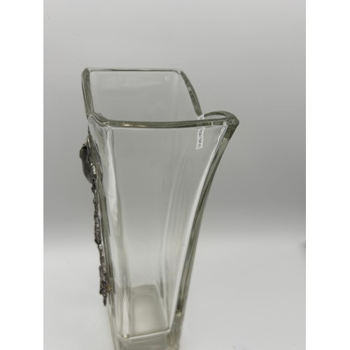 783 - Lovely Etain Vase With White Metal Embossed Rose. Standing 9