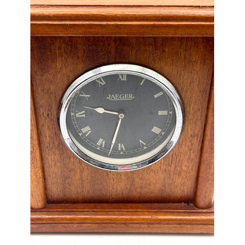 124 - Vintage Black Dial Jaeger Car Clock , Housed In Wooden Surround,  Works When Wound. 7