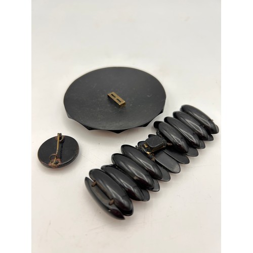 54 - Three Pieces Of Antique Whitby Jet Jewellery.