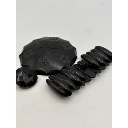 54 - Three Pieces Of Antique Whitby Jet Jewellery.