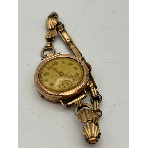 57 - Ladies 9ct Cased Vintage Watch In Running Order, Rolled Gold Bracelet.