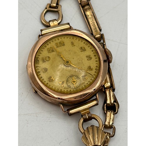 57 - Ladies 9ct Cased Vintage Watch In Running Order, Rolled Gold Bracelet.