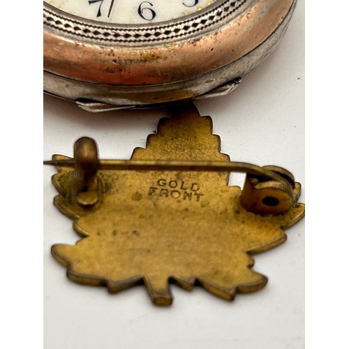 58 - Ladies Vintage White And Yellow Metal Fob Watch (Missing Glass) Plus 'Mother' Brooch With Gold Front... 