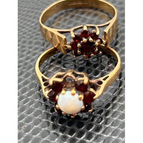 76 - A Pair Of 9ct Rings With Garnet, One With Opal, Stones Missing. 3.5g