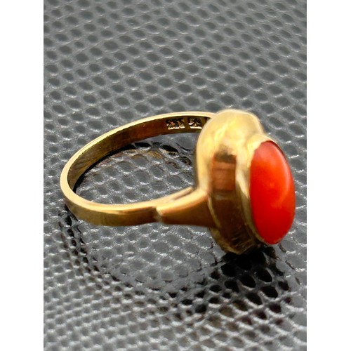 79 - German 8ct Ring With Coral ? Size L, 2.4g.