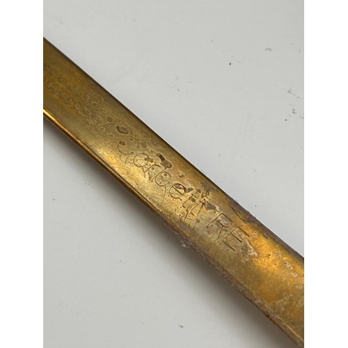 133 - Militery Related Decorative Brass Letter Opener In Case Displaying 'Wo1 (RQMS) IJ Corbett RE. 12