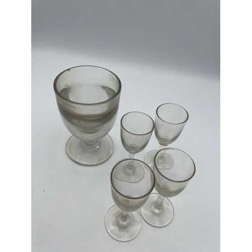 186 - Antique Double Walled Glass And Four Small Glasses.