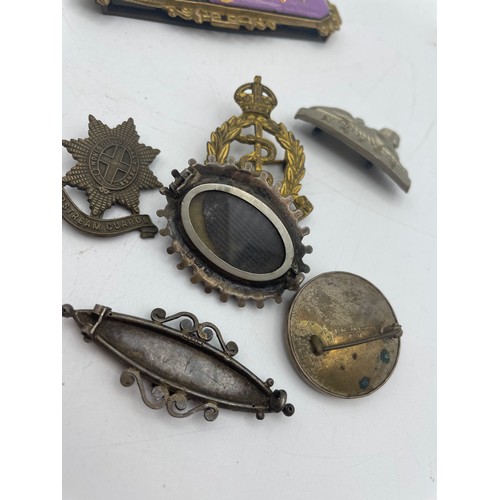 179 - Mixed Lot To Include Brooches , Badges And Enamel Buckle, Some Silver Hallmarked.