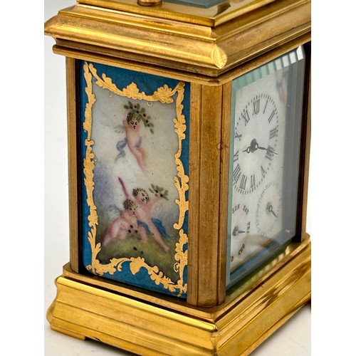 188 - Fabulous Brass Carriage Clock With Cherub Detail , With Key In Running Order. Standing 4