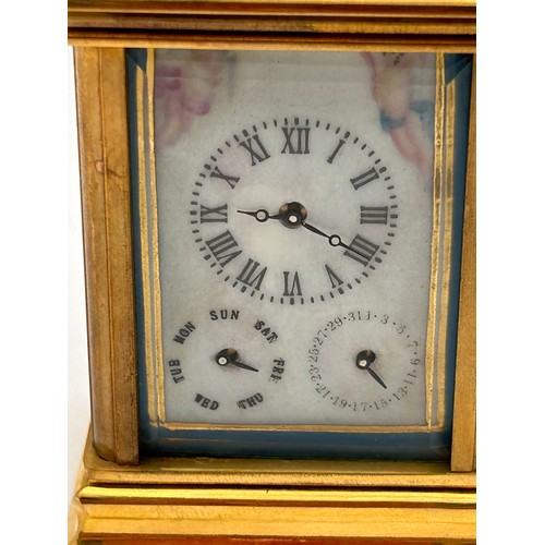 188 - Fabulous Brass Carriage Clock With Cherub Detail , With Key In Running Order. Standing 4