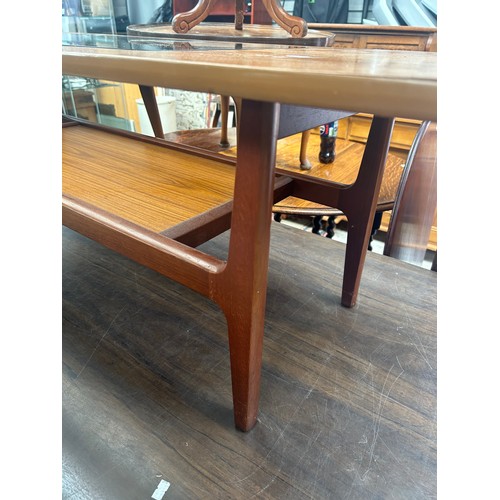 325 - 1960’s Schreiber Teak Coffee Table With Glass Top 54 x 19 x 17”