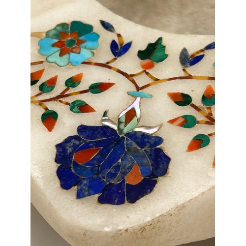 194 - Lovely Stone?Inlaid Dish /Ashtray With Precious Stone Detail , Lapis Etc. 6