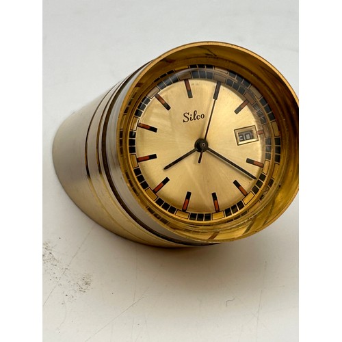 413 - Great Quality Silko Desk Clock ,Brass, Manual Wind In Running Order, Plus Cyma Travel Alarm Clock NR... 