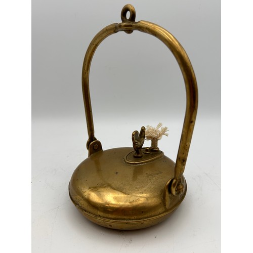 418 - Vintage Brass Hanging Lamp With Cockerel Feature ,7