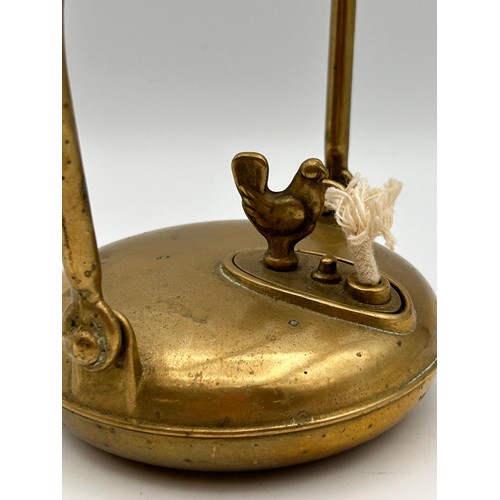 418 - Vintage Brass Hanging Lamp With Cockerel Feature ,7