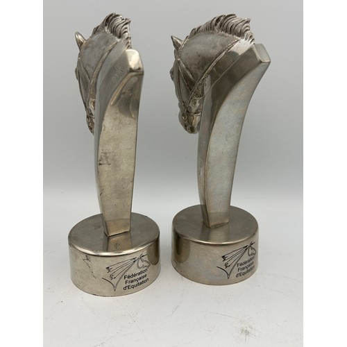 411 - Pair Of Stunning Horse Trophies Relating To French Equestrian Federation. Superbly Made. Standing 8