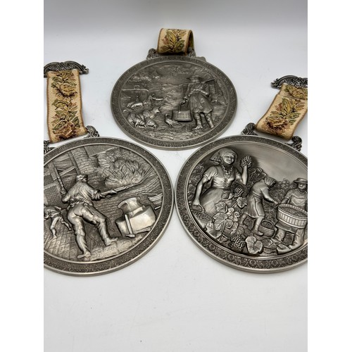 421 - Collection Of Three Wall Hanging Pewter Plaques 6.5