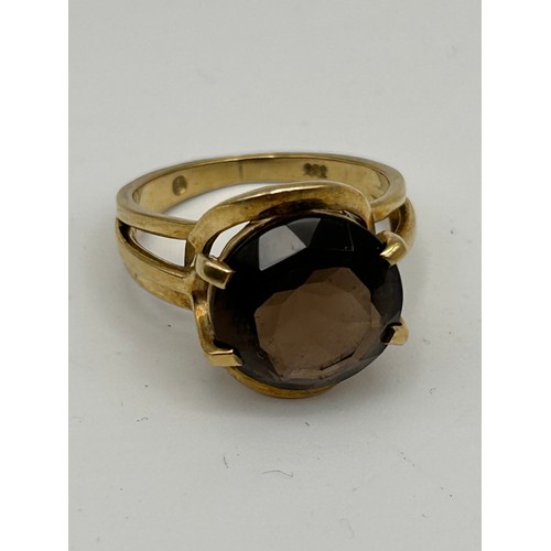 80 - German 8ct Ring With Large Smokey Quartz ?, Size O, 5.4g