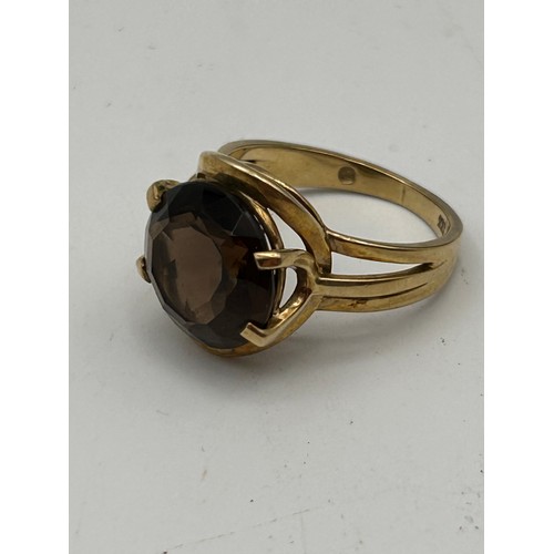 80 - German 8ct Ring With Large Smokey Quartz ?, Size O, 5.4g