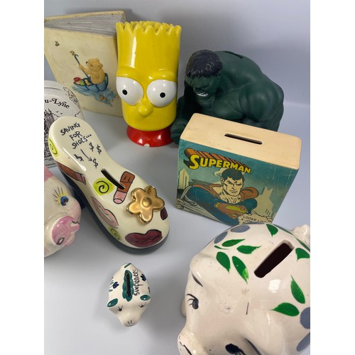 323 - Variety Of Money Boxes Including Hulk , Simpsons , Superman Etc.