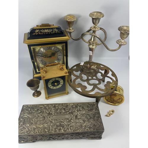 334 - Various White Metal Brassware Items Including Candle Stick And Clocks.