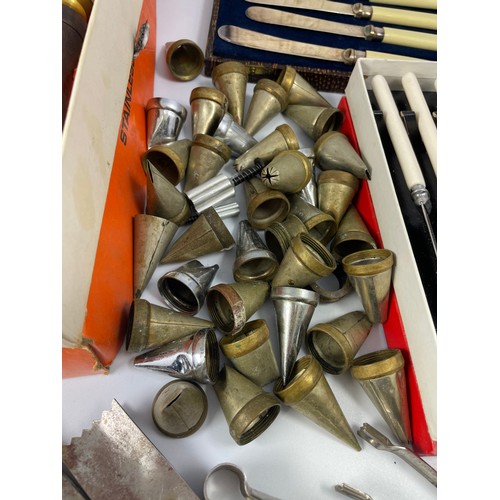 363 - Boxed Flatware And Various Piping Nozzles.