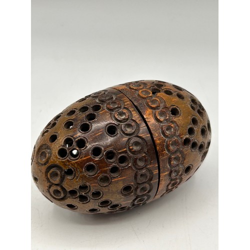 Victorian Coquilla Nut Carved Pomander , Egg Sized.