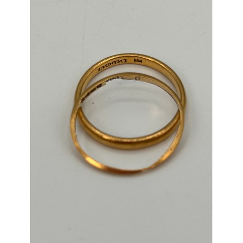 78 - Pair Of 22ct Gold Plain Bands , Total Weight 3.2g.