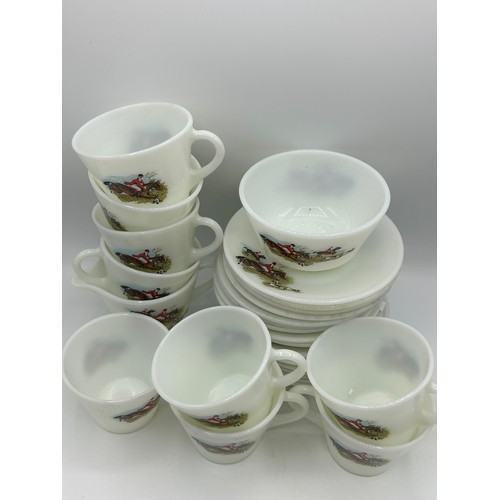 11 - Hunting Scene Ceramic Part Tea Set By JAJ, 29 Pieces.