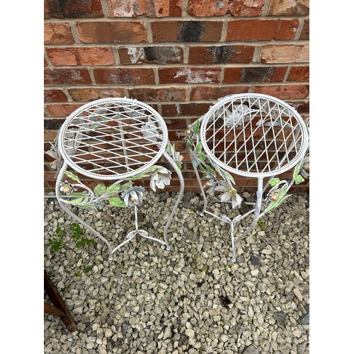 39 - Pair Of Metal Plant Stands With Floral Detail 33” x 13”.