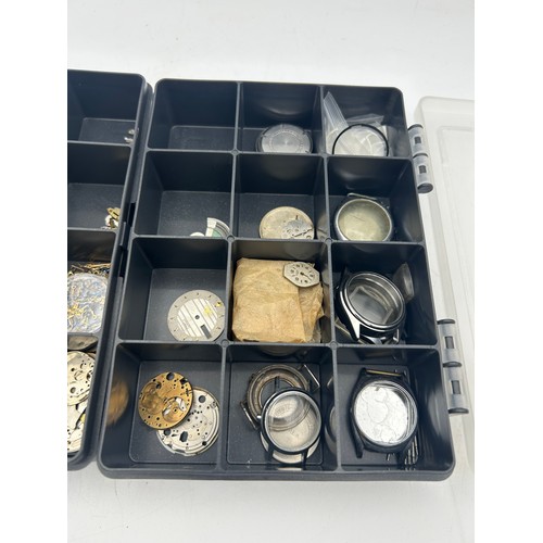 42 - Two Storage Boxes Containing Watch Parts And Faces.