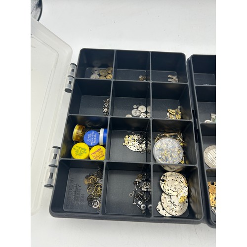 42 - Two Storage Boxes Containing Watch Parts And Faces.