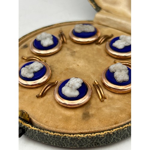 272 - Stunning Victorian Yellow Metal And Enamel Button Set, In Original Box.