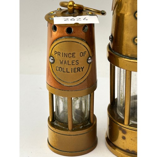 291 - Pair Of Miniature Brass Miners Lamps , Tallest Being 5