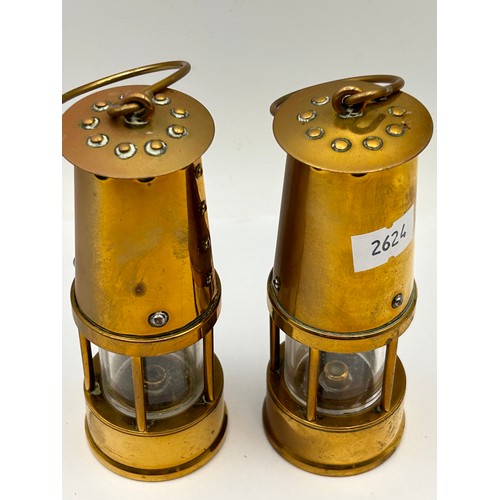 410 - Pair Of Miniature Brass Miners Lamps , 5