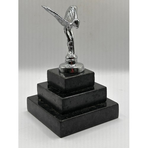 429 - Small Chrome Spirit Of Ecstasy Figure On Marble Base, 5