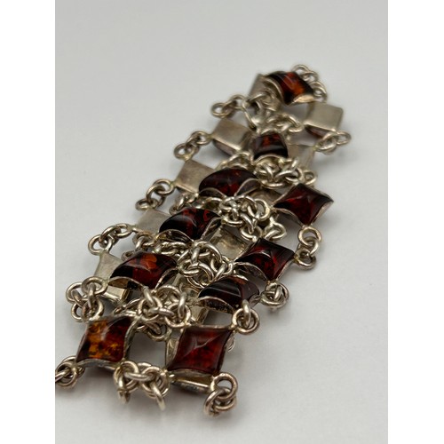 442 - Silver And Amber Bracelet.