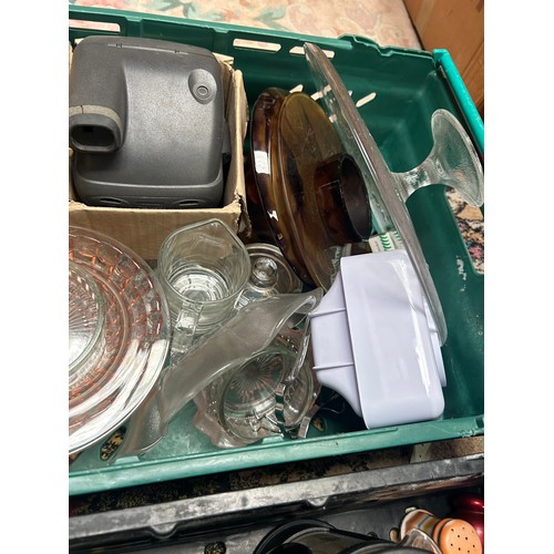 369 - Two Large Trays Full of Various Items To Include West German, Wooden Penguin, Art Deco Amber Glass, ... 