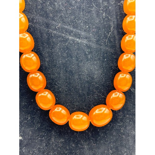 405 - Vintage Amber Ovoid Graduated Bead Necklace , 24